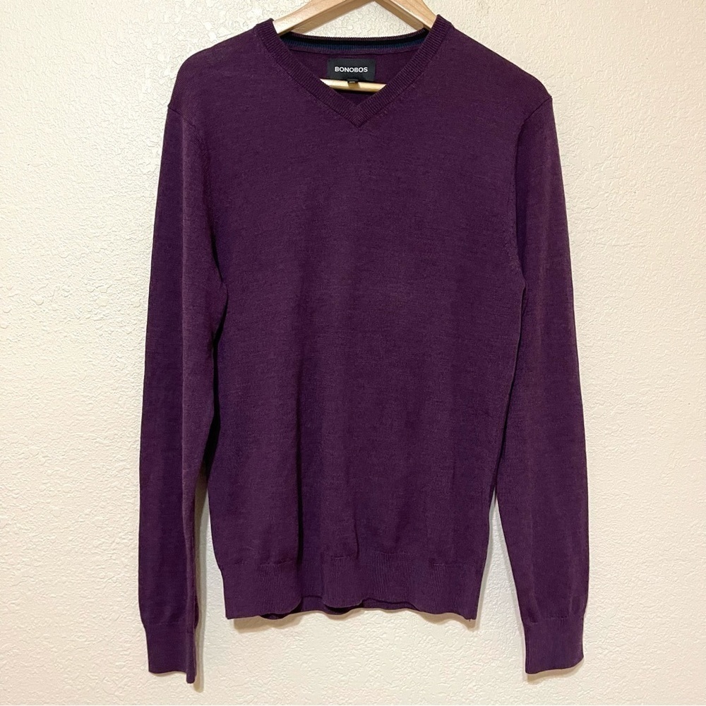 Bonobos Extra‎ Fine Merino Wool Long Sleeve V-Neck Sweater Size Medium Slim Men